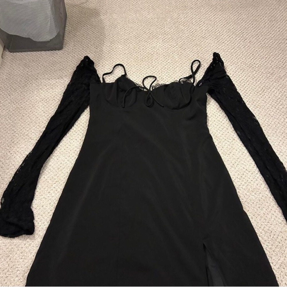 Princess Polly Black Mini Dress with Lace Sleeves
